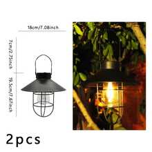 No Wiring Solar Lights Outdoor IP44, Black Vintage Industrial Hanging Lanterns, Auto On/Off With Light Sensor, Warm White Glow, Easy Installation, For Garden Patio Porch Fence Wall Pathway And Outdoor Decor - 黑色 - 查看 9