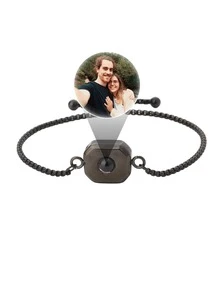 A Personalized Couple's Custom Photo Hexagonal Pendant Bracelet Stainless Steel Material - Hypoallergenic Adjustable Length Retro Urban Style - Valentine's Day Gift | Personalized Couple's Birthday Present Combining Bohemian, Minimalist, Vintage, And Urban Vibes -- Perfect Valentine's Gift For Pet Lovers, Personalized Best Friend Birthday Surprise - Multicolor - View 10