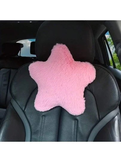1pc Pink Plush Pentagram Car Pillow, Cute Decorative Throw Pillow For Car, Soft & Comfortable Headrest Lumbar Cushion, Suitable For All Car Models, Office, Home, Stress Relief