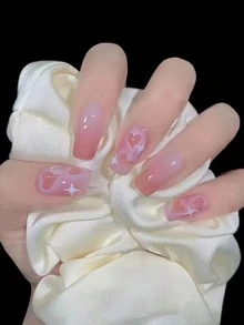 Milda ljuslila blommor nagelkonstklistermärken, alla hjärtans dag rosa tonade hjärta nagelkonstklistermärken, heltäckande rosa hjärta nagelkonstklistermärken, 14-delade självhäftande hela nagelklistermärken, självhäftande geltextur hela nagelklistermärken - Multifärgad - Visa 8