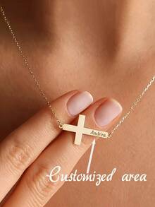 定制刻字十字架名字吊坠，洗礼礼物，可定制名字十字架吊坠，适合女性和母亲，母亲节送给妻子的礼物，精致的家庭项链，生日首饰，情人节送给她的礼物，金色时尚，时尚，婚礼，情人节，个性化名字项链礼物。 - 彩色 - 查看 1