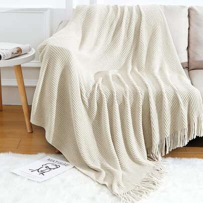 50 X 60 Inch Diamond Knit Throw Blanket, Lightweight Soft Cozy For Bed, Sofa, Farmhouse, Outdoor, Travel, Office