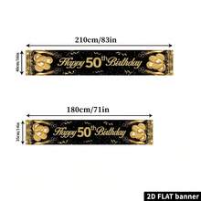 2D平面50岁生日涤纶桌布，黑金气球图案，节日餐桌装饰，家庭庆祝活动，派对桌布 - 优雅桌旗 - 彩色 - 查看 6