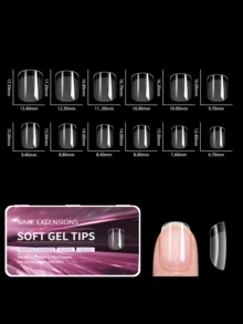 550/440Pcs Porcelain White Box Nail Tips Transparent Semi-Frosted Ultra-Thin Seamless No-Filing Full Cover Press On Nails | Stiletto Almond Square Coffin French Tips Soak-Off Gel Extensions For DIY & Professional Salons - Multicolor - View 10