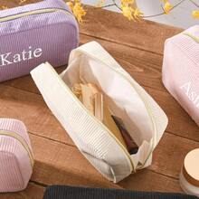 1个个性化灯芯绒化妆包，定制刺绣收纳袋，旅行化妆包，伴娘洗漱包，拉链封口，度假派对手提包，女士化妆箱，结婚礼物，生日礼物，伴娘礼物，情人节礼物，派对/姐妹会礼物，送给妈妈、女朋友的礼物，适合周年纪念日、毕业典礼、返校季，永恒的爱 - 彩色 - 查看 3