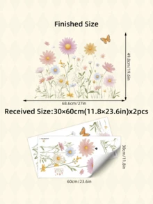 1pc Watercolor Floral Wall Sticker, Removable Matte Self-Adhesive Wall Decal For Living Room, Bedroom, Kids Room, Home Decor, Butterfly Wallpaper, Spring Decoration, Gift For Birthday, Graduation - Multicolor - View 6