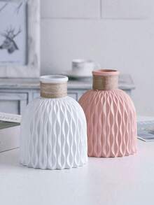 2pcs/Set Sturdy Plastic Macrame Flower Vase, Suitable For Decoration In Dining Room, Living Room, Balcony, Cafe, Bedroom, Study, Party, Valentine's Day Gift, Plastic Vase For Holding Water - Pink - View 3