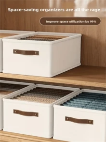1pc Thick Oxford Cloth Foldable Drawer Style Storage Box, Space-Saving Wardrobe Organizer With Handle And Reinforced Frame, Suitable For Jeans, Shirts And Blankets, Drawer Organizer, Under Bed Storage - Beige - View 8