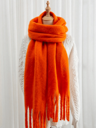 1pc Solid Color Scarf, Warm Neck Wear, Thick Knitted Fringed Shawl, Suitable For Winter