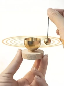 1 Set Mini Singing Bowl, Home Decor Ornament, Mini Wind Chime, Wooden Craft Copper Bell Hanging Decoration - Meditation Singing Bowl With Clear And Melodious Sound, Suitable For Yoga, Meditation, Unique Gift - Multicolor - View 3