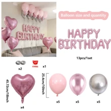 5/13/35/52/563pcs Fuchsia Pink Happy Birthday Set, Includes Fuchsia Pink Happy Birthday Letter, Heart, Bow Foil Balloons, Suitable For Ladies Theme, Birthday Room Decor, Anniversary, Birthday Party Balloons - Multicolor - View 13