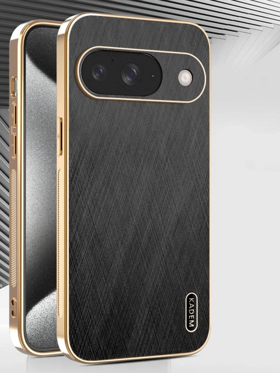 奢华电镀纹理条纹镜头保护手机壳，适用于 Pixel 10/9 Pro XL/8/7/6 Pro/9A/8A/7A/6A 5G，时尚简约商务保护套 - 黑色 - 查看 1