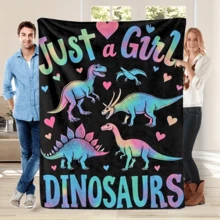 Just A Girl Who Loves Dinosaurs" Flannel Blanket - Colorful Dinosaur Design, Perfect Gift For Girls And Adults, Cozy All-Season Throw, 50"X40, Cozy Dinosaur Blanket | Playful Dinosaur Pattern | Flannel Polyester Fabric - 如圖所示 - 查看 2