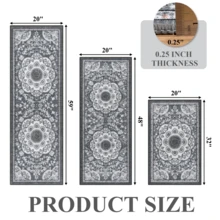 Pauwer 3 Piece Kitchen Mats For Floor Set Boho Non Slip Kitchen Rugs Washable Farmhouse Kitchen Floor Mats Thick Long Kitchen Throw Area Rug Carpet Runner For Hallway Laundry Bathroom - Grey Flower - 查看 2