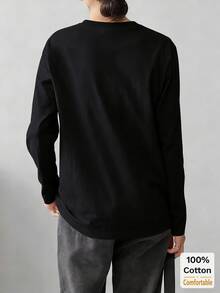 女士纯棉长袖T恤，宽松中长款白色上衣，可叠穿，秋冬季时尚单品