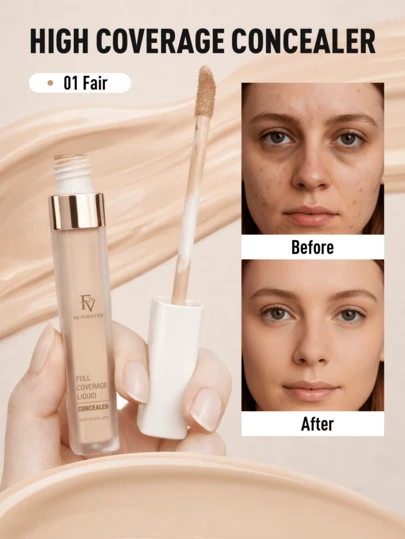 Corrector líquido mate FV, cubre eficazmente las ojeras, la rojez, las líneas finas y el acné, fórmula ligera, alta cobertura, resistente al agua y humectante de larga duración, ilumina el cutis para un aspecto perfecto. Maquillaje de marca, cosmética facial, apto para mujeres y niñas, esencial de invierno, moda Y2K, regalo de cumpleaños, Navidad, imprescindible para fiestas, mejor color.