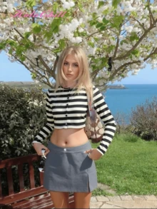 HoloChill Striped Pattern Button Front Cardigan,Long Sleeve Tops,Knitted Sweater - Black and White - View 6