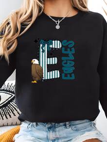 Águilas Seersucker Sudadera | Domingo Partido Día Suéter | Oversized Unisex Fútbol Cuello De Tripulación Sudadera - Negro - Ver 2