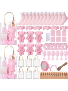 6 Set Shower Party Prizes For Game Winners Guests Party Favors Set With Towels Socks Hair Bands Combs Eye Masks Cards For Gender Reveal Bridal Showers Spa Gift - Hồng - Xem 7