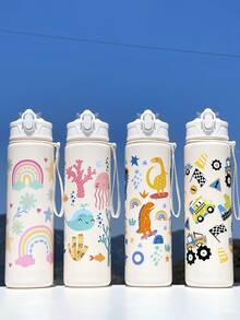 1pc 800ml Animal Dinosaur Straw Cup, Outdoor Sports Camping Water Bottle, Large Capacity Portable Cute Lady Office Water Bottle, Gradient Color Plastic Cup, Valentine's Day Gift - Multicolor - View 3