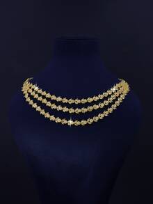 5pcs 18K Gold Plated Luxury Bridal Wedding Jewelry Set, Handcrafted With White Cubic Zirconia, Including Necklace, Bracelet, Earrings, Ring, Suitable For Daily Wear And Wedding Ceremony, Wedding Anniversary Gift (Gold Gift Box) - Multi-layered Bridal Set - View 5