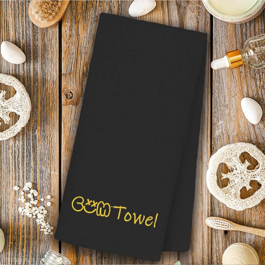 1pc Super Soft Embroidered Letter Funny Face Towel, Suitable As Gift For Boyfriend, Wedding/Honeymoon, Adult Humor, Thanksgiving, Christmas, Valentine's Day, Partner's Birthday, Anniversary, White Elephant, Gag Gift - Gold - View 1