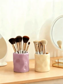 1pc Creative White Raised Round Resin Makeup Brush Holder, Can Store Makeup Brushes, Pencils, Etc., Suitable For Vanity Desk, Can Hold Eyeshadow Brushes, Eyebrow Brushes, Pencils, Ideal Gift, Also Suitable For Winter, Home Decor, Wedding Decor, Jewelry Box, Party Decor, Valentine's Day And Birthday , Makeup Room Decor,Makeup Bag,Travel Essential - Multicolor - View 7