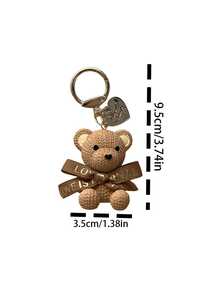 Brown Sitting Teddy Bear Keychain With Hang Tag And Tie - Resin Imitation Texture, Sitting Design, Vivid Eyes And Ears, Golden Black Nose - Women's Fashion Accessory, Can Be Used As Car Keys, Bag Ornaments, Couple Gifts (Two Styles Are Optional) - Resin Teddy Bear, Cute Teddy Bear Pendant Keychain, Metal Ring Buckle - Multicolor - View 11