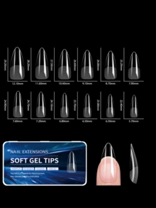 550/440Pcs Porcelain White Box Nail Tips Transparent Semi-Frosted Ultra-Thin Seamless No-Filing Full Cover Press On Nails | Stiletto Almond Square Coffin French Tips Soak-Off Gel Extensions For DIY & Professional Salons - Multicolor - View 14