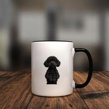 1pc Cute Black Poodle Ceramic Coffee Mug - 11oz White Poodle Cup With Brown Paws & Black Ears, Double-Sided Dog Design, Microwave & Dishwasher  (Hand Wash Recommended), Reusable Gift For Dog Lovers, Christmas, Birthdays, Poodle - 白色 - 查看 12