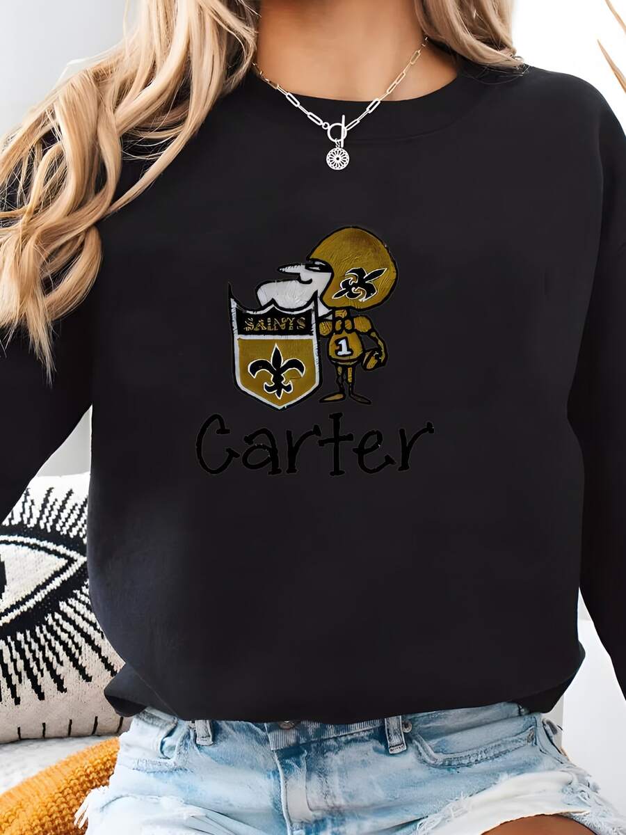 Burbuja, Burbuja De Sudadera, Bebé, Romper De Burbuja, Burbuja, Monogramado, Santos De Nueva Orleans, Nola Sudadera - Negro - Ver 1