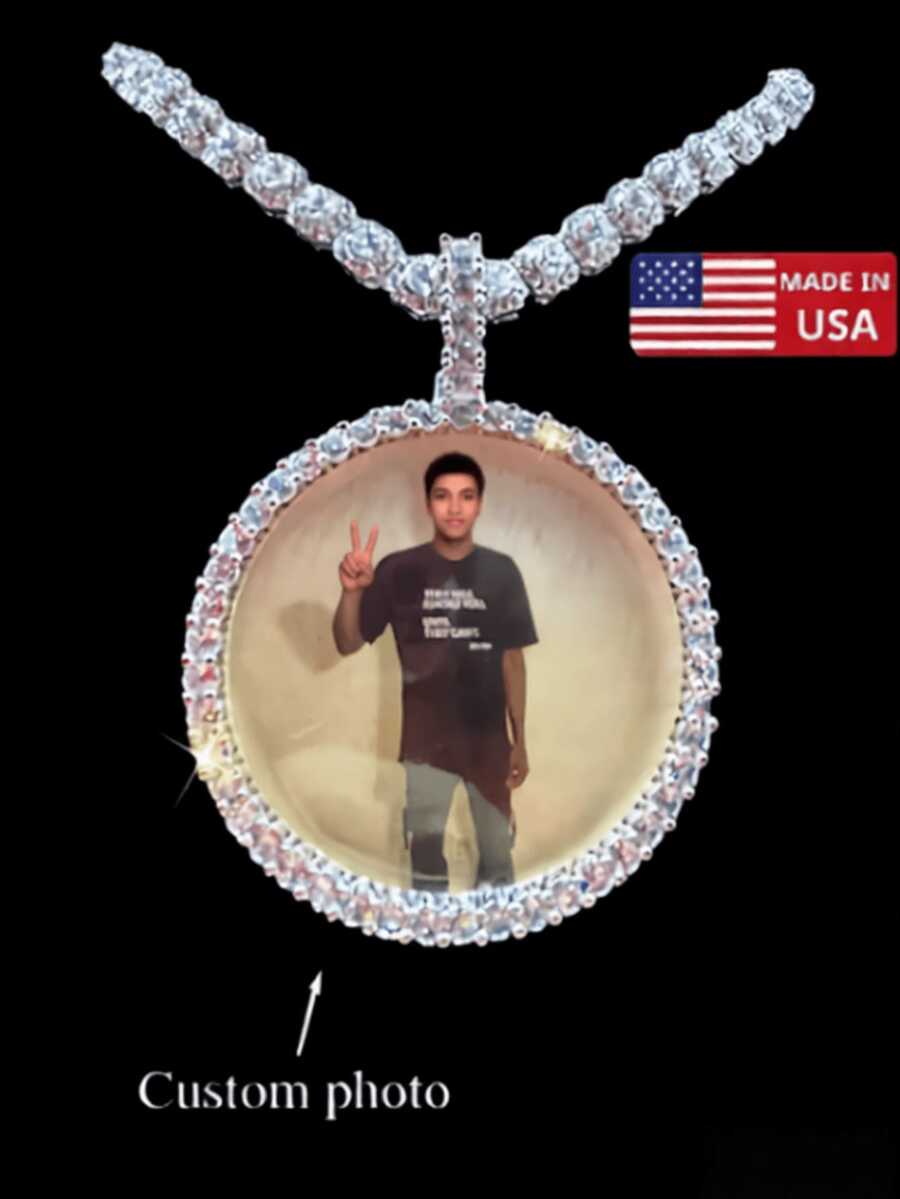 Customized Large Round Frame Photo Pendant Necklace, Brass & Zirconia Sparkling, DIY Photo, Hip Hop Daily Wear Jewelry, With 50cm Twisted Chain Gift, Silver, Stylish, Colorful, Vintage, Simple, Unisex, Casual, Cuties, Custom, Personalized, Unique, Ideal Gifts For Him, Middle School Students, High School Senior High School Students, College Students, University Students, Freshman, Sophomore, Underclassmen,Chic Autumn - 彩色 - 查看 1