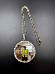 Customized Large Round Frame Photo Pendant Necklace, Brass & Zirconia Sparkling, DIY Photo, Hip Hop Daily Wear Jewelry, With 50cm Twisted Chain Gift, Silver, Stylish, Colorful, Vintage, Simple, Unisex, Casual, Cuties, Custom, Personalized, Unique, Ideal Gifts For Him, Middle School Students, High School Senior High School Students, College Students, University Students, Freshman, Sophomore, Underclassmen,Chic Autumn - 彩色 - 查看 6