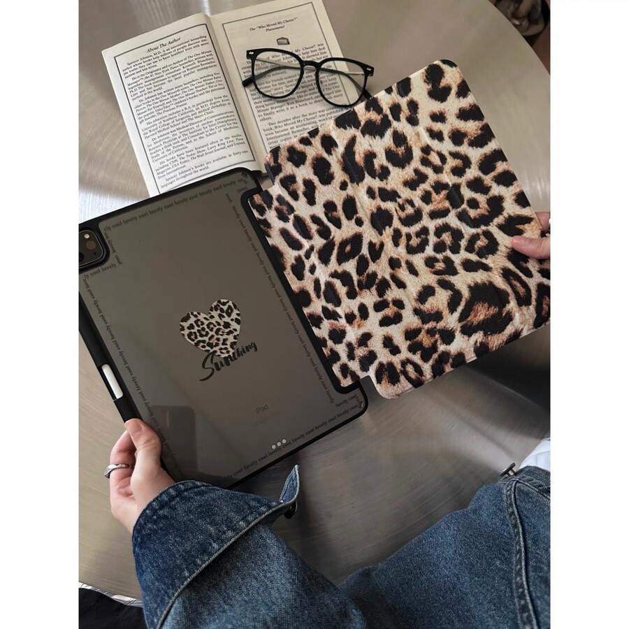 1 pieza Funda protectora de tableta con estampado clásico de leopardo con efecto espejo para iPad 11 2025/Air 7 2025/10.9/Air4/5/6/10.2/Pro 11/10th/9.7/10.5, con función de suspender/activar