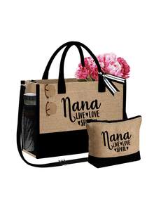 Bộ 3 túi tote vải lanh Nana, bao gồm túi đựng mỹ phẩm, với họa tiết chữ Nana hình trái tim, túi xách thời trang, ví nhỏ, túi tote tối giản dung tích lớn, túi tote đựng đồ thường ngày tiện dụng, túi đeo vai đa chức năng, túi xách tay, túi đựng đồ du lịch thời trang, túi vệ sinh cá nhân, món quà hoàn hảo cho các dịp lễ, sinh nhật, ngày Valentine, năm mới. - Nhiều màu - Xem 18