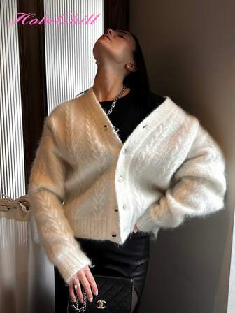 HoloChill Women's Casual V-Neck Solid Color Button Front Cardigan, Versatile Lightweight Top