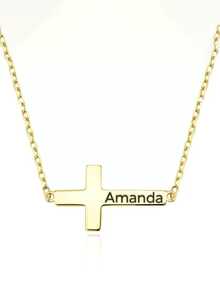 定制刻字十字架名字吊坠，洗礼礼物，可定制名字十字架吊坠，适合女性和母亲，母亲节送给妻子的礼物，精致的家庭项链，生日首饰，情人节送给她的礼物，金色时尚，时尚，婚礼，情人节，个性化名字项链礼物。 - 彩色 - 查看 6