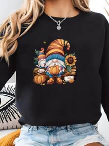 Caprichosa Camiseta De Otoño Gnomo, Calabazas De Otoño Y Suewer Tee Gráfica, Diseño Colorido O Otoño Sudadera - Negro - Ver 2