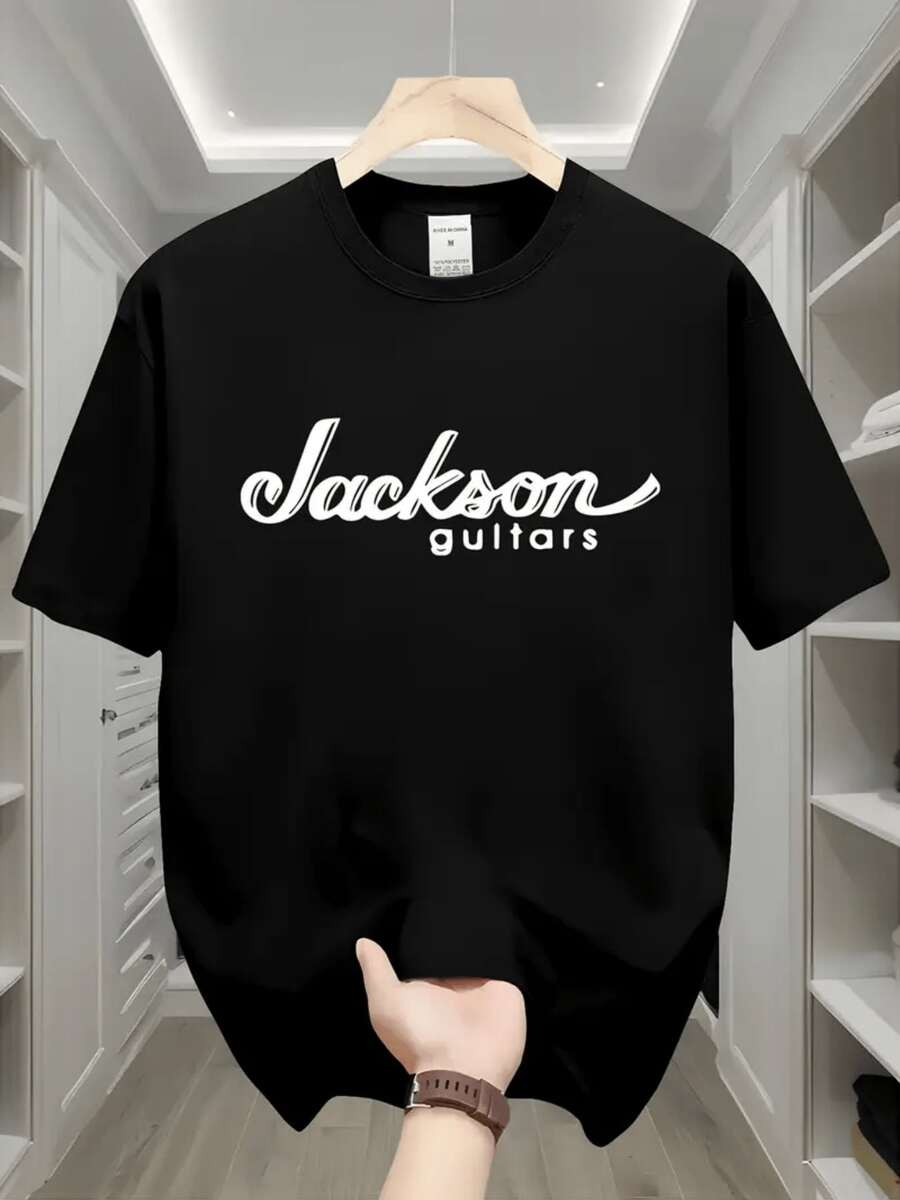 Men Casual Summer T-Shirt With Jackson Guitars Graphic Print Black Short Sleeve Crew Neck Tee Lightweight For Casual Attire Guitar T Shirt Men Size S-3XL - 黑色 - 查看 1