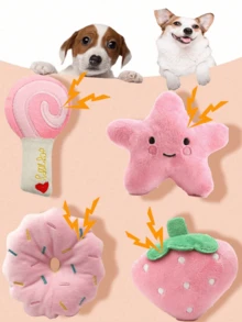 Juego de juguetes para mascotas, juguetes de peluche con chillido para perros y gatos pequeños - con formas de paleta, estrella, rosquilla y fresa, juguetes para masticar interactivos y compañeros para acurrucarse - Multicolor - Ver 1