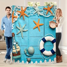 1pc Vintage Ocean Starfish & Lifebuoy Print Flannel Throw Blanket - Soft, Warm, Tear-Resistant, All-Season Cozy Blanket With Starfish Accents And Lifebuoy Design - Ideal For Napping, Camping, Travel, And Home Decor, Perfect Gift For Friends And Family, Light Blue With White Lifesaver Detail, Nautical Decor - As Picture Show - View 2