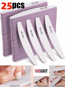 25Pcs Nail File, Double-Sided Nail Buffer Block, Professional Manicure Tools, Suitable For Shaping, Filing, And Polishing Nails.  Suitable For Women's Fingernails And Toenails, For Home And Salon Use. Nail Care Supplies. Nail Filing Strips, Cuticle Removal, Shaping And Filing, Polishing Strips, Manicure Set, Glass Nail File, Travel-Friendly, Portable, Individually Packaged, Men's Nail Care, Double-Sided Abrasive, Suitable For Manicure Beginners, Salon Use, Nail Care, Basic Manicure Tools. - 淡紫色 - 查看 1