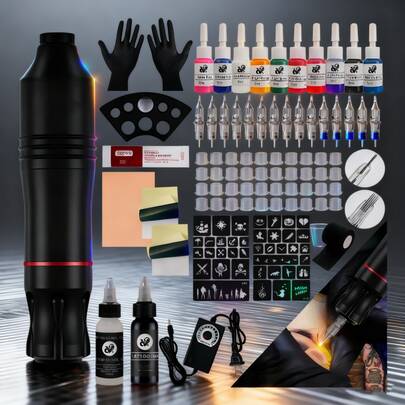 Maquina para Tattoos Kit Completo, Kit para Tattoos Profesional para Tattoos, Tattoo Kit con Fuente de Alimentación y 10 Colores de Pigmentos para Tattoo