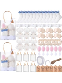 6 Set Shower Party Prizes For Game Winners Guests Party Favors Set With Towels Socks Hair Bands Combs Eye Masks Cards For Gender Reveal Bridal Showers Spa Gift - 白色 - 查看 7