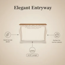 43.31" French Country Carved Console Table - Antique White Distressed Solid Wood & MDF Entry Table With Curved Legs For Hallway/Living Room - White - View 4