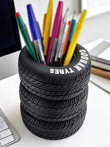 Tire-Shaped Pen Holder - Modern Black Desktop Organizer, Suitable For Ballpoint Pens And Markers, Lightweight And Durable, Ideal For Office Or Home Workspace, Office Supplies, Home Decor, Perfect Gift - Multicolor - View 3