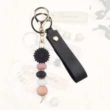 1pc Personalized Daisy Beaded Keychain | Customizable Birthday Flower Keychain | Faux Leather Keyring | Handmade Floral Bag Charm | Back To School Gift | Friendship Gift | Birthday/Mother's Day Gift, Suitable For Women, Graduation Season, Bridesmaid, Teacher's Day, Niche Elegant Accessory, Galentine's Day, Ramadan, Eid - Multicolor - View 15