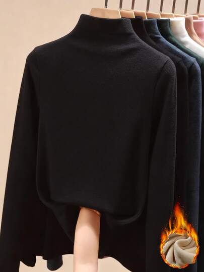 270克秋冬季保暖半高领打底衫，保暖、修身、纯色、百搭、修身长袖T恤