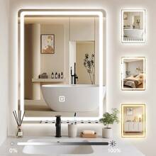 Espejo táctil inteligente led, espejo cuadrado sin marco, con modo táctil de un clic, incluyendo tres tipos de control libre de temperatura de color de luz blanca / neutral / cálida, 70cm * 50cm, adecuado para duchas, guardarropa, dormitorios, etc. - Blanco - Ver 4