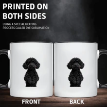 1pc Cute Black Poodle Ceramic Coffee Mug - 11oz White Poodle Cup With Brown Paws & Black Ears, Double-Sided Dog Design, Microwave & Dishwasher  (Hand Wash Recommended), Reusable Gift For Dog Lovers, Christmas, Birthdays, Poodle - 白色 - 查看 9